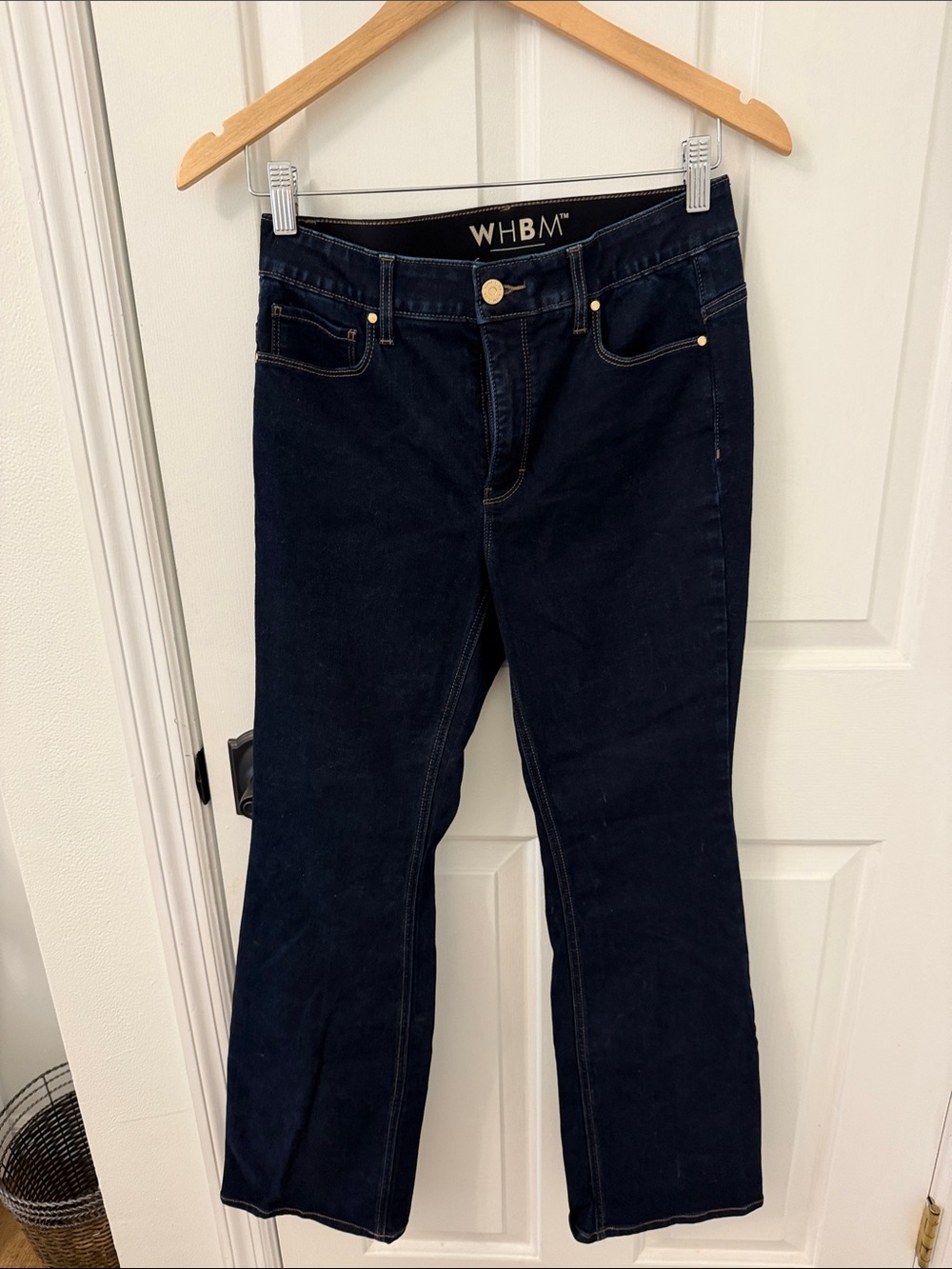 White House Black Market Black Denim Jeans with Tan Stitching